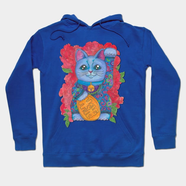 Lucky Cat Blue Hoodie by JenStedman73